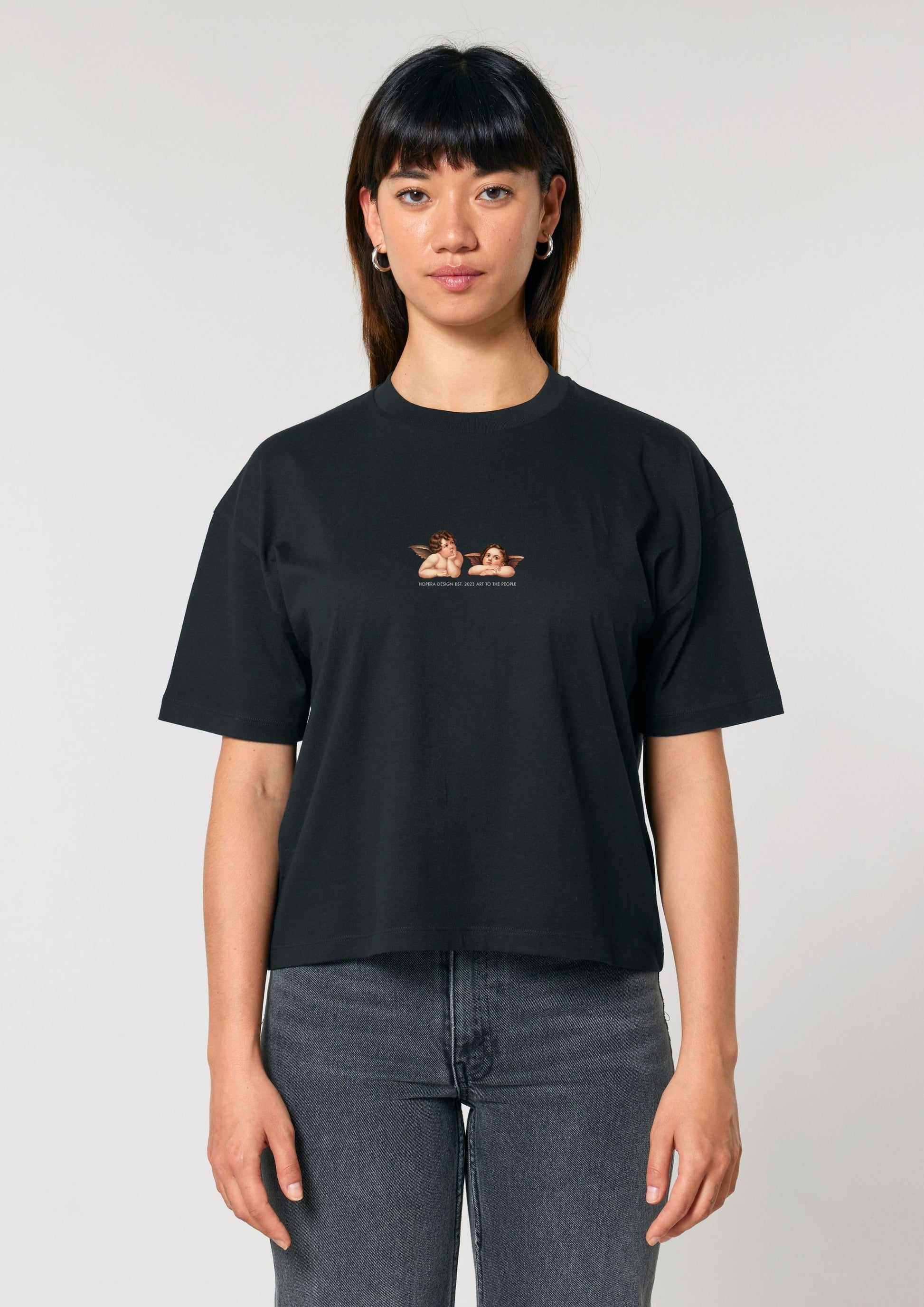 Cherubs after Raphael (1890) - Women's cropped t-shirt - Black