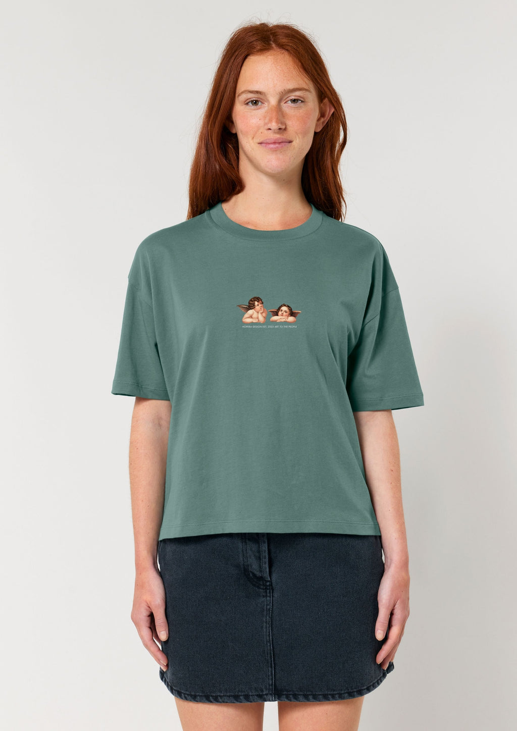 Cherubs after Raphael (1890) - Women's cropped t-shirt - Green