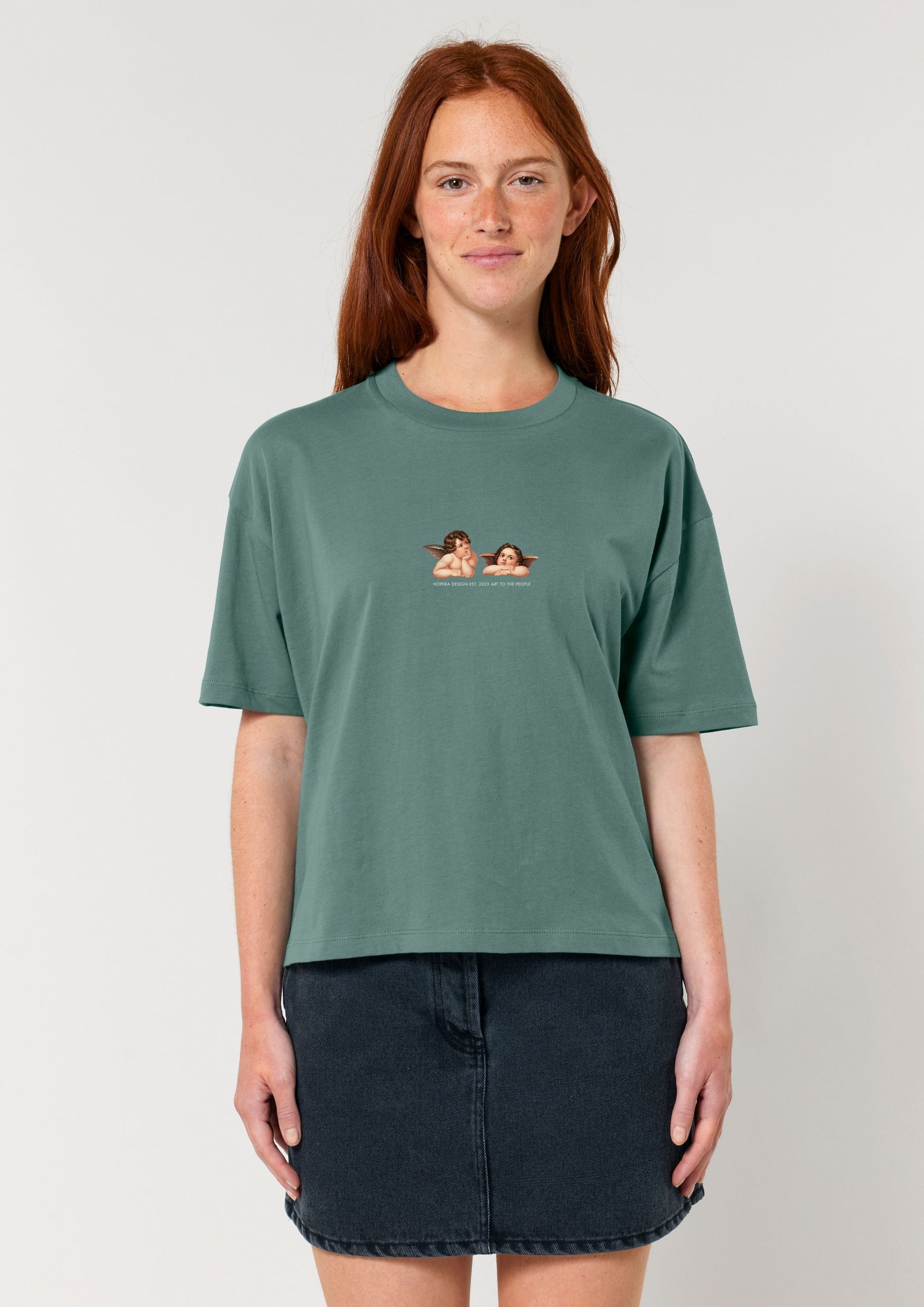 Cherubs after Raphael (1890) - Women's cropped t-shirt - Green