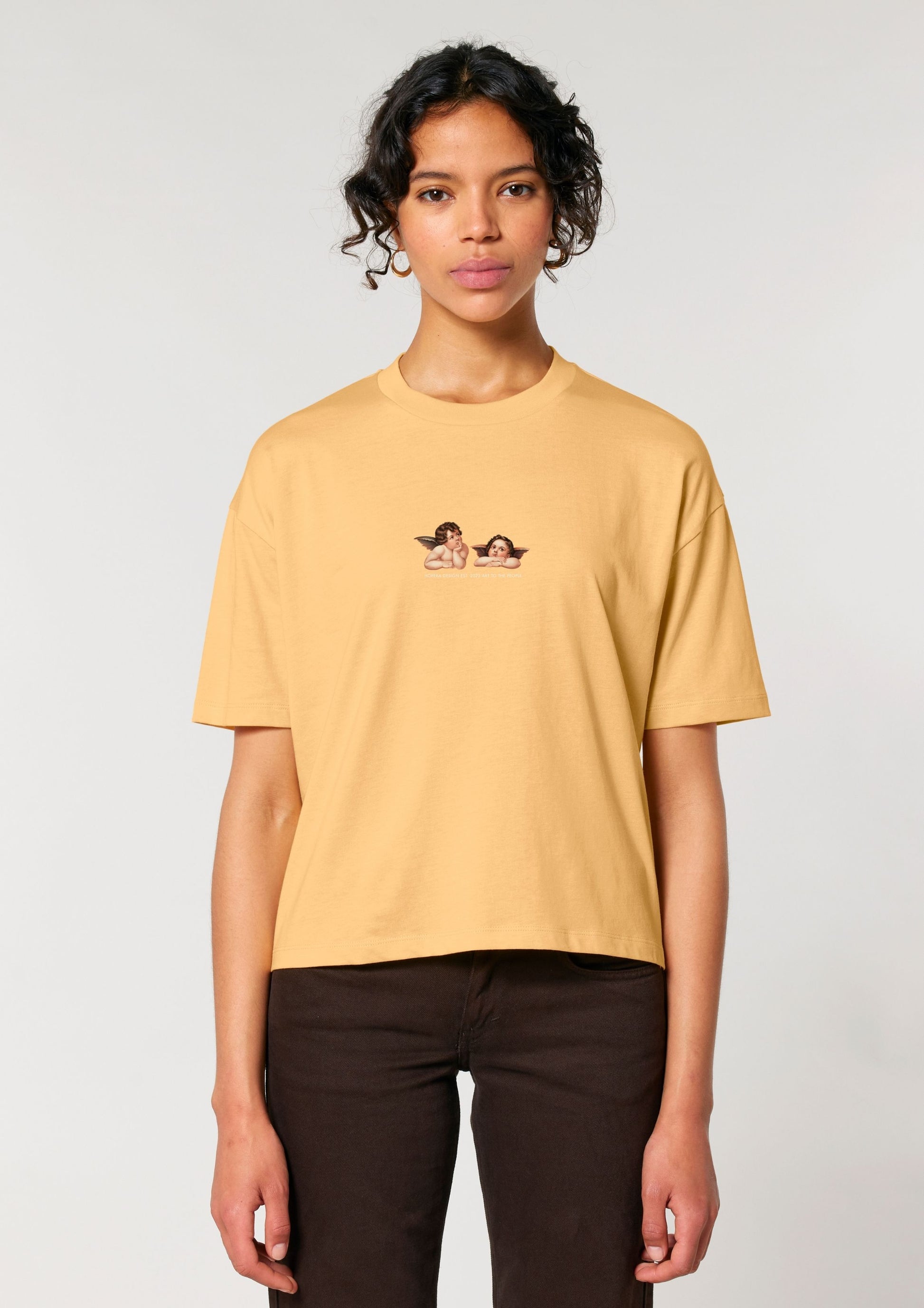 Cherubs after Raphael (1890) - Women's cropped t-shirt - Yellow