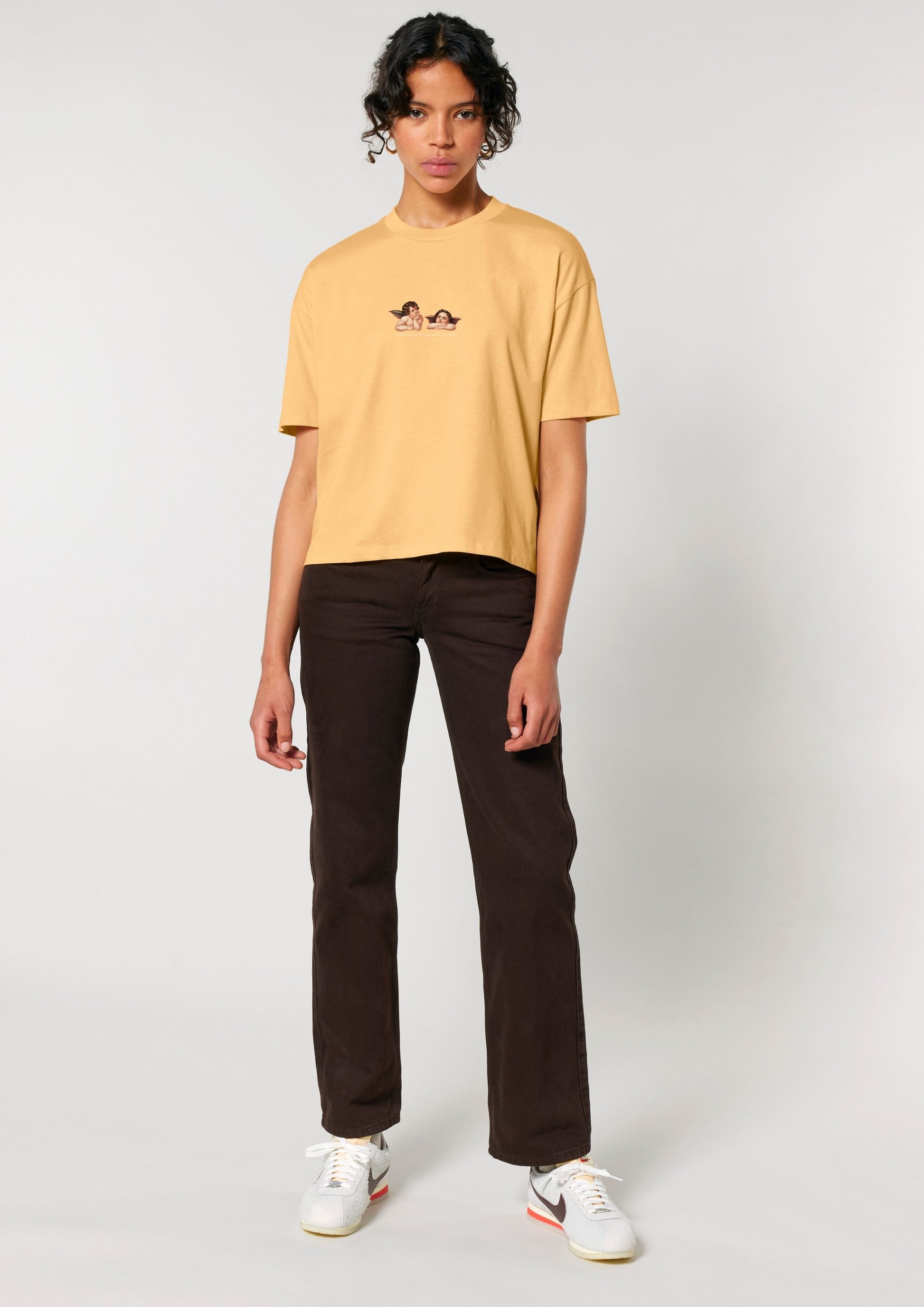 Cherubs after Raphael (1890) - Women's cropped t-shirt - Yellow